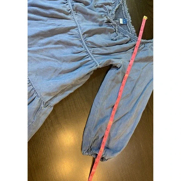 Old Navy Smocked Peasant‎ Dress Small Blue Tiered Swing Western Cottage Boho - Picture 15 of 16